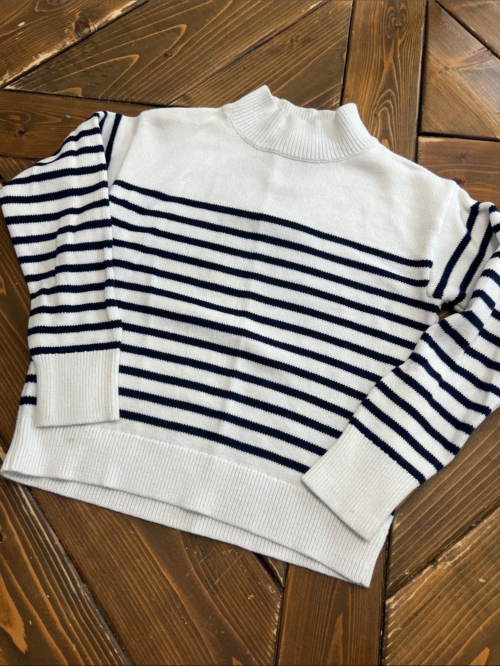 Crewcuts White and Navy Striped Mock Neck Sweater